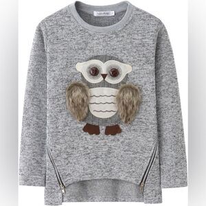 Sweatshirt pullover Hoodie Fuzzy Cute Owl Thick chunky fleece lined girls L/14